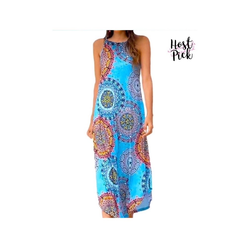 ✨🔥SALE🔥✨Beautiful blue bohemian print sleeveless maxi dress. MUST have COMFY…